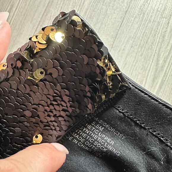 NEW STEVE MADDEN Georgia Ankle Boots 5.5 Reversible Sequin Gold Black Block Heel - Picture 7 of 9